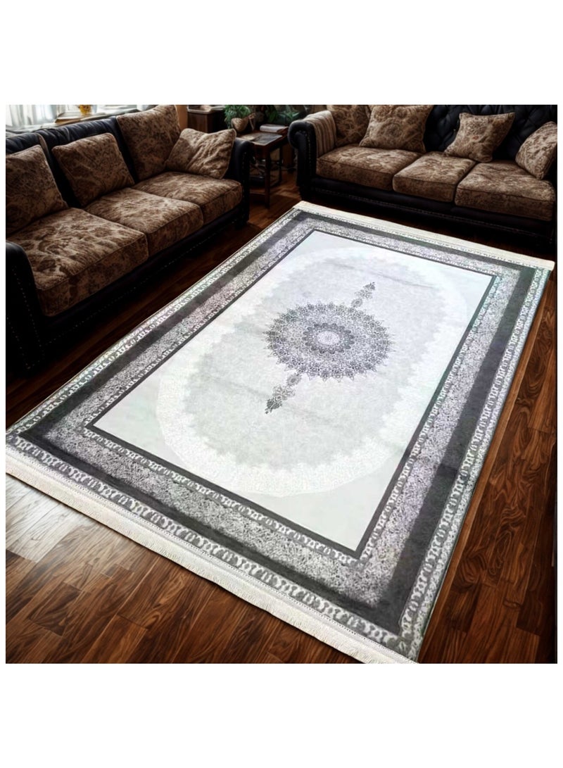 SMART HOME Large padded floor mat with a soft velvet surface and non-slip backing - Living room rug - Majlis rug - Lounge rug - Luxurious decorative rug - Elegant rug with modern patterns for living rooms and majlis - Size 400x300cm - Suitable for everyday use and entertaining - Image 4